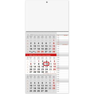 Kalendar trodjelni tromjesečni 2025  "PLANER SIVO - CRVENI"
